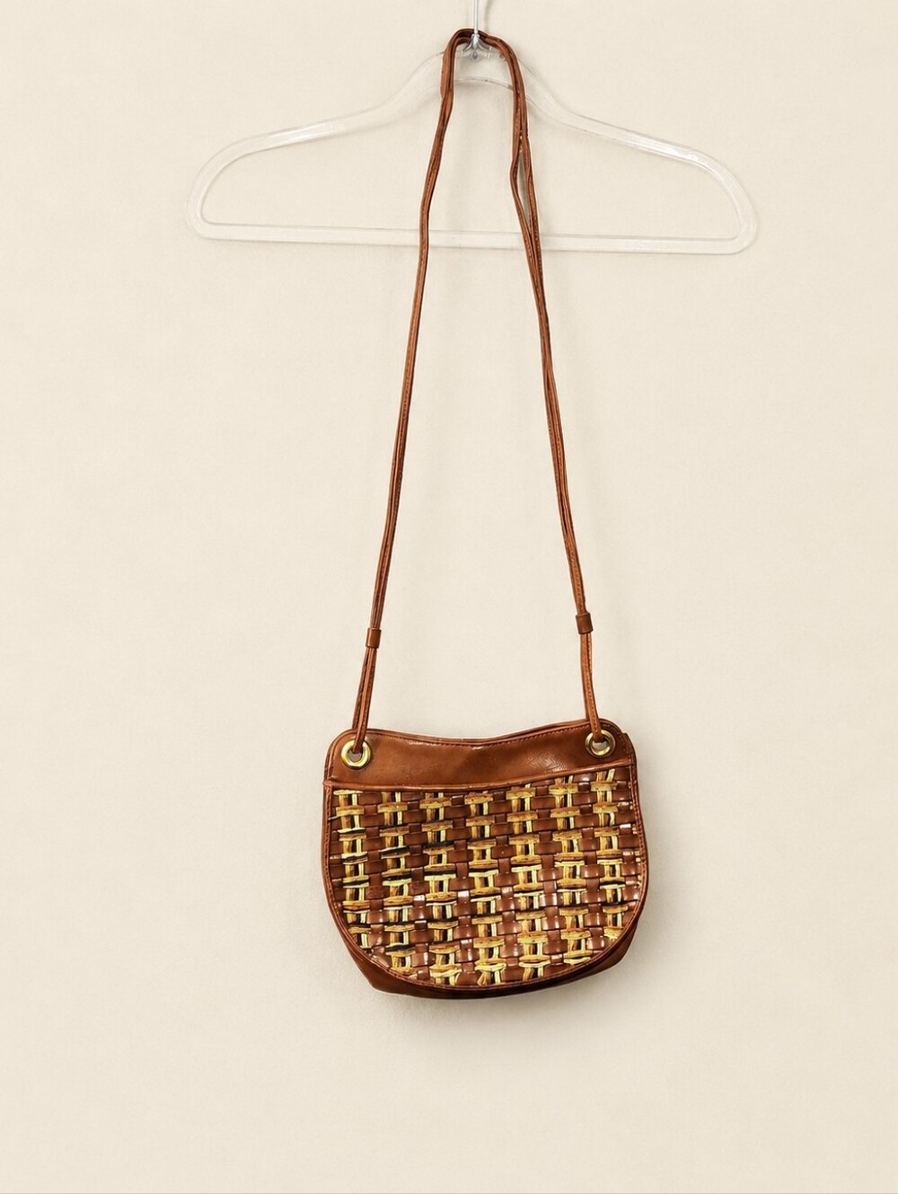 Vintage Ganson San Francisco Multi-tone Basket Weave Crossbody Bag.